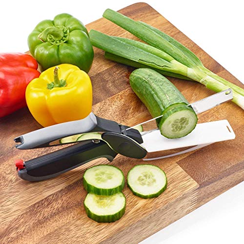 2 in 1  Stainless Steel Clever Cutter - Multi-functional Kitchen Tool for Easy Vegetable and Fruit Cutting