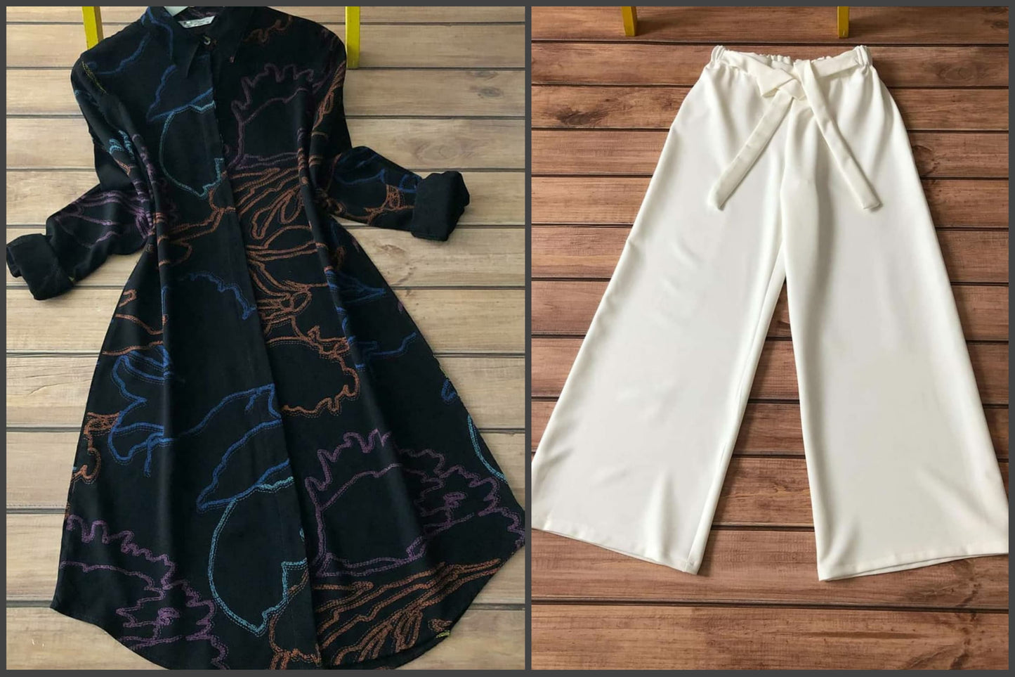 Dark Floral Rayon Kurti with White Palazzo Set | Kella Weave