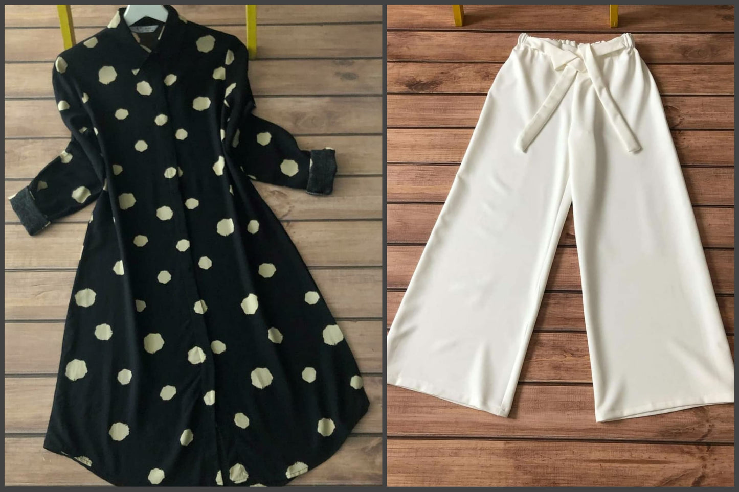 Polka Dot Rayon Kurti with White Palazzo Set | Kella Weave