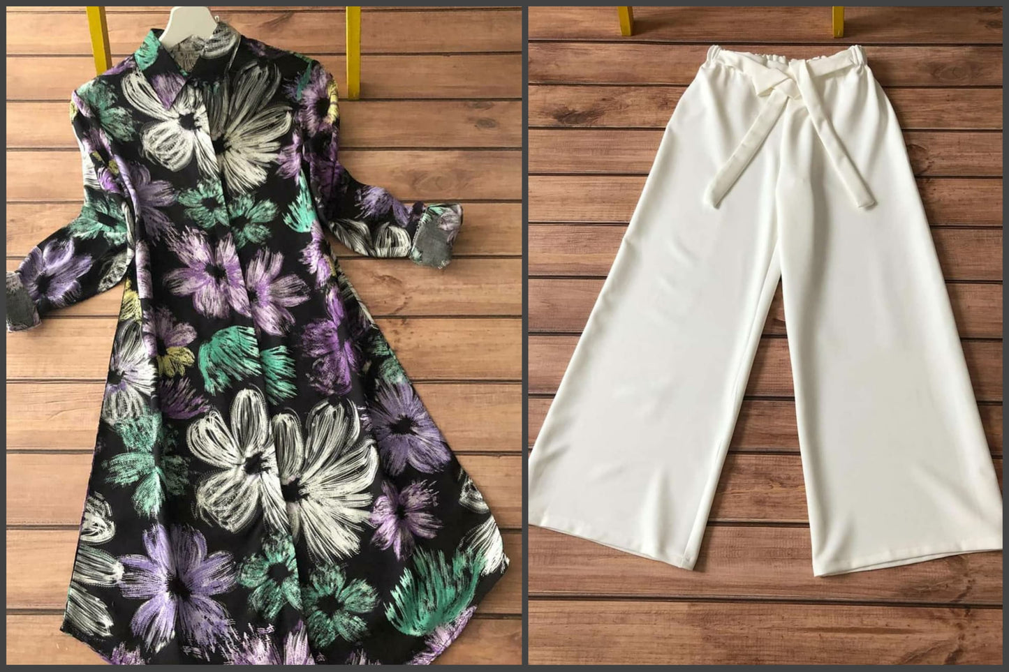 White Floral Rayon Kurti with White Palazzo Set | Kella Weave