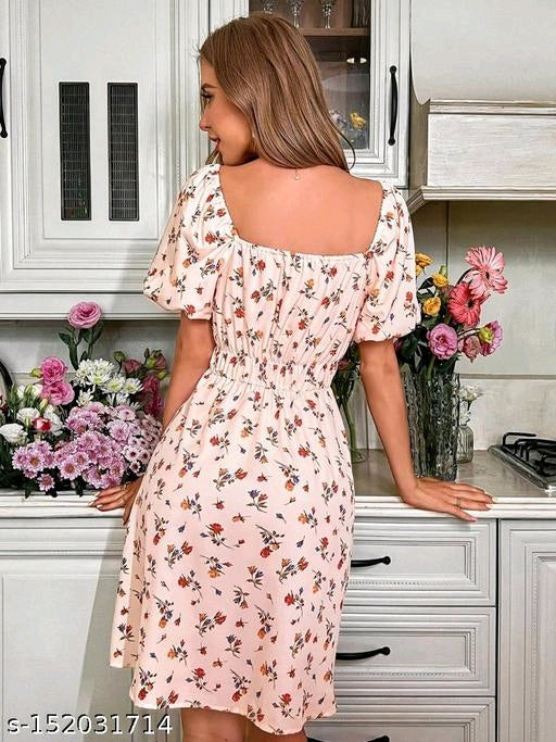 Women's Rayon Floral Print Short A-Line Western Dress