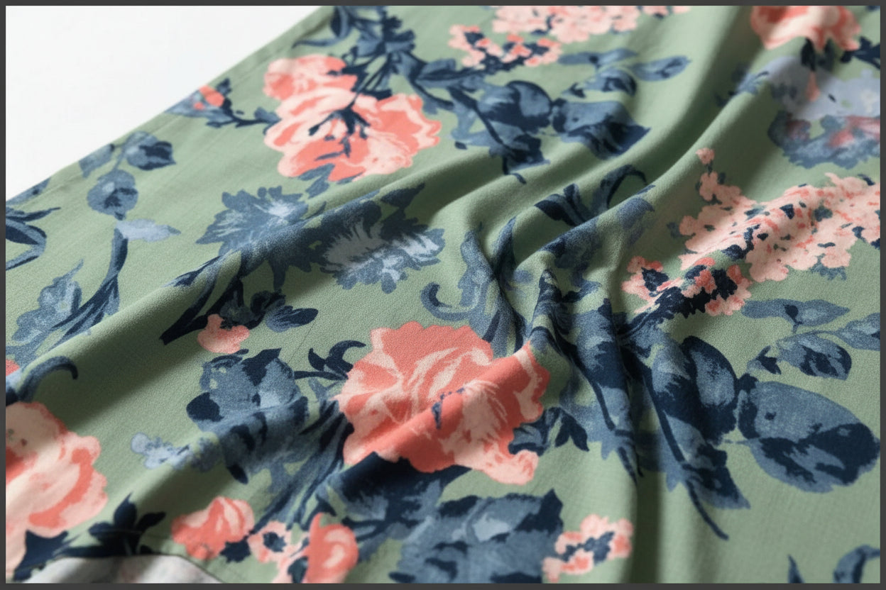 Pastel Floral Rayon Kurti with Olive Palazzo Set | Kella Weave