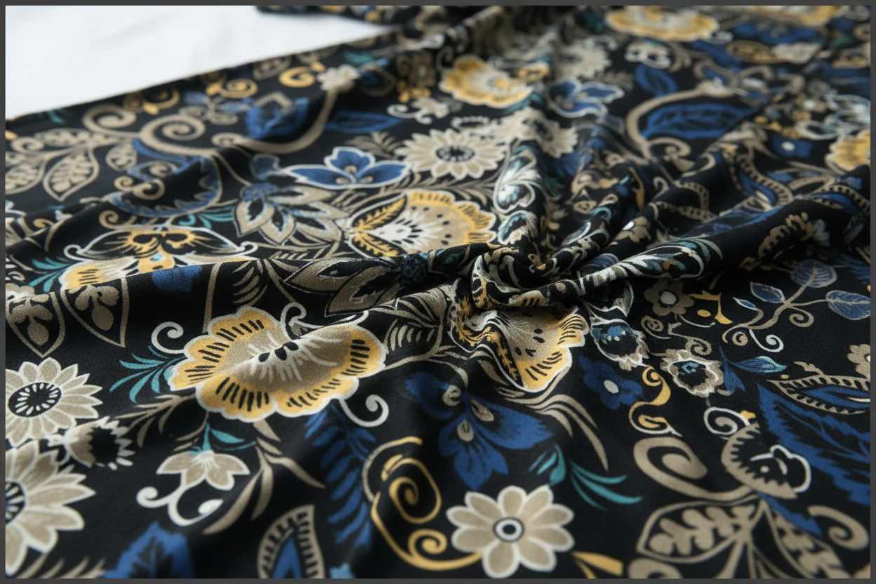 Dark Floral Rayon Kurti with Navy Palazzo Set | Kella Weave