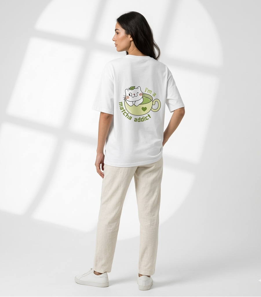 Matcha Cat Oversized Tee — Kella Atelier | 220 GSM Premium Cotton