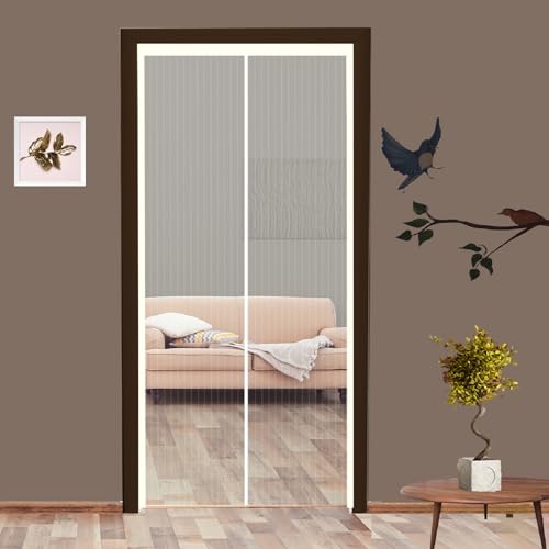 Mosquito Net for Door Polyester Magnetic Curtain Auto Closing Insect Screen for All Door Types with Self Adhesive Hook