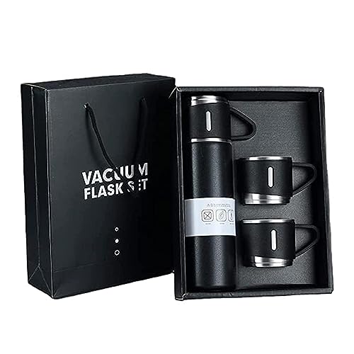 Kella Steel Vacuum Flask Set with 3 Stainless Steel Cups Combo - 500ml - Keeps HOT/Cold  12 Hours
