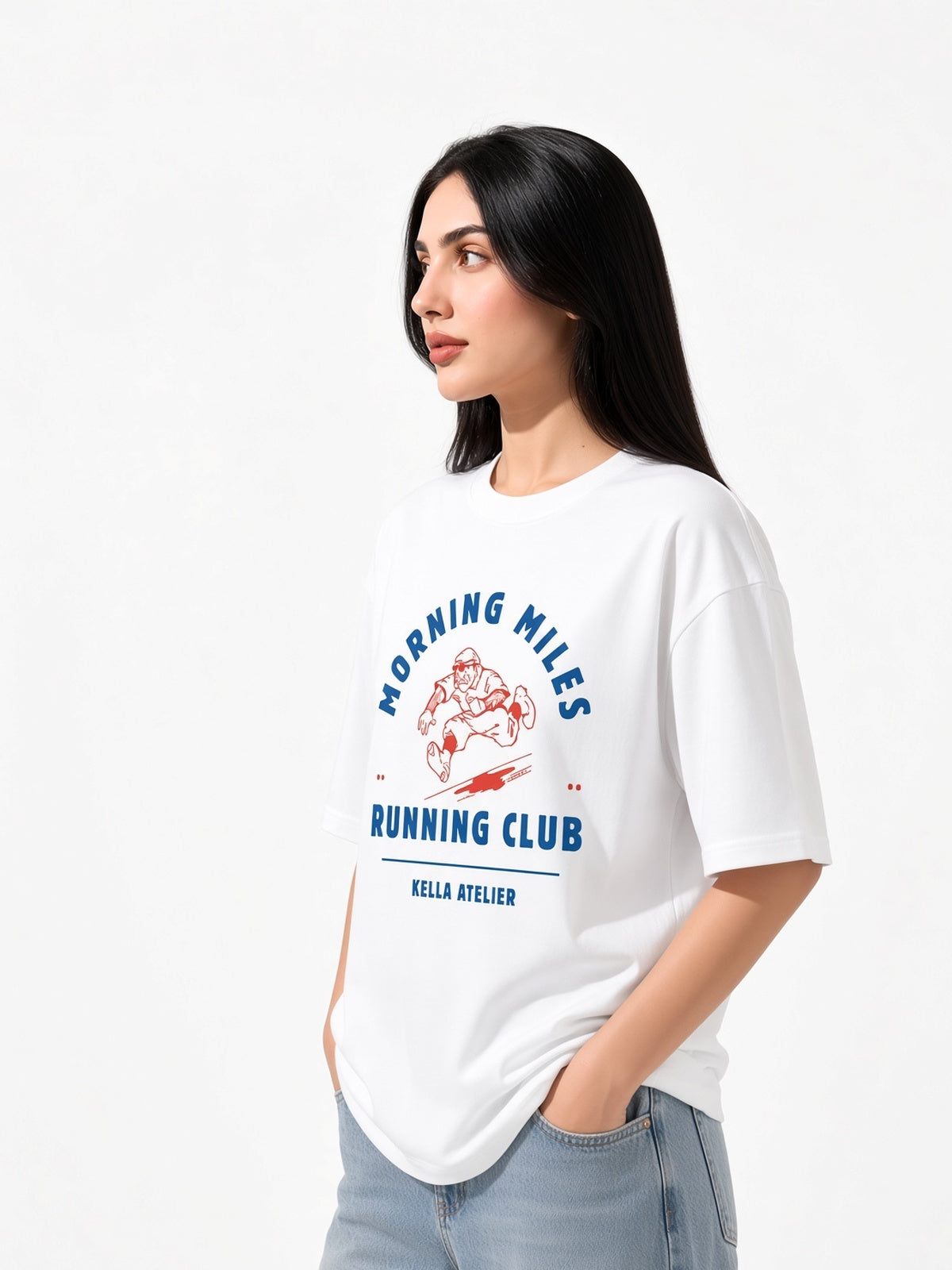 Morning Running Club Oversized Tee - Kella Atelier | 220 GSM Premium Cotton