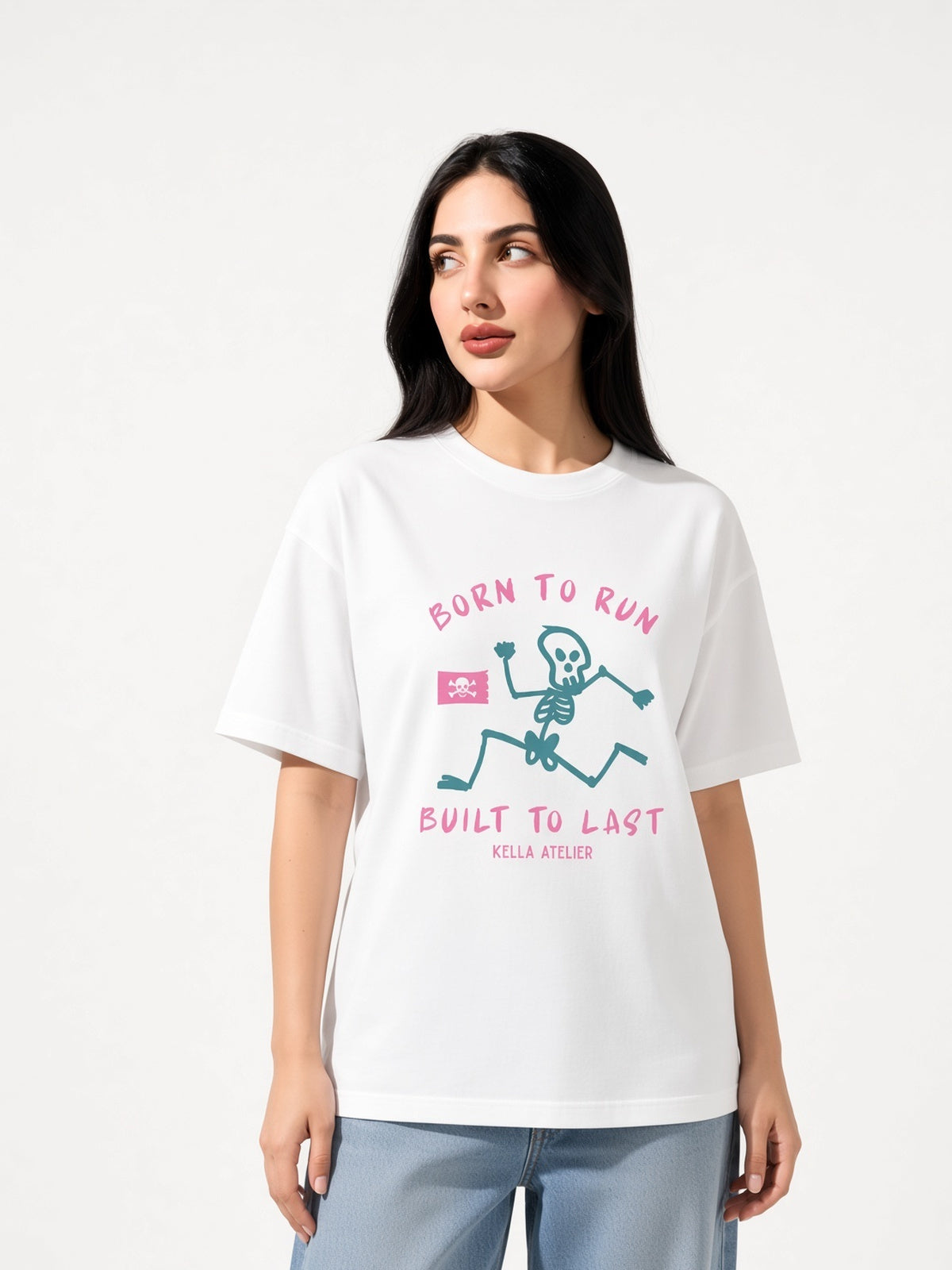 Born To Run Oversized Tee - Kella Atelier | 220 GSM Premium Cotton