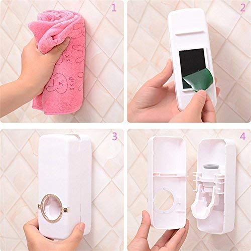Modern Wall Mounted Plastic Dust Proof Automatic Toothpaste Dispenser and Detachable Hole 5 Toothbrush Holder