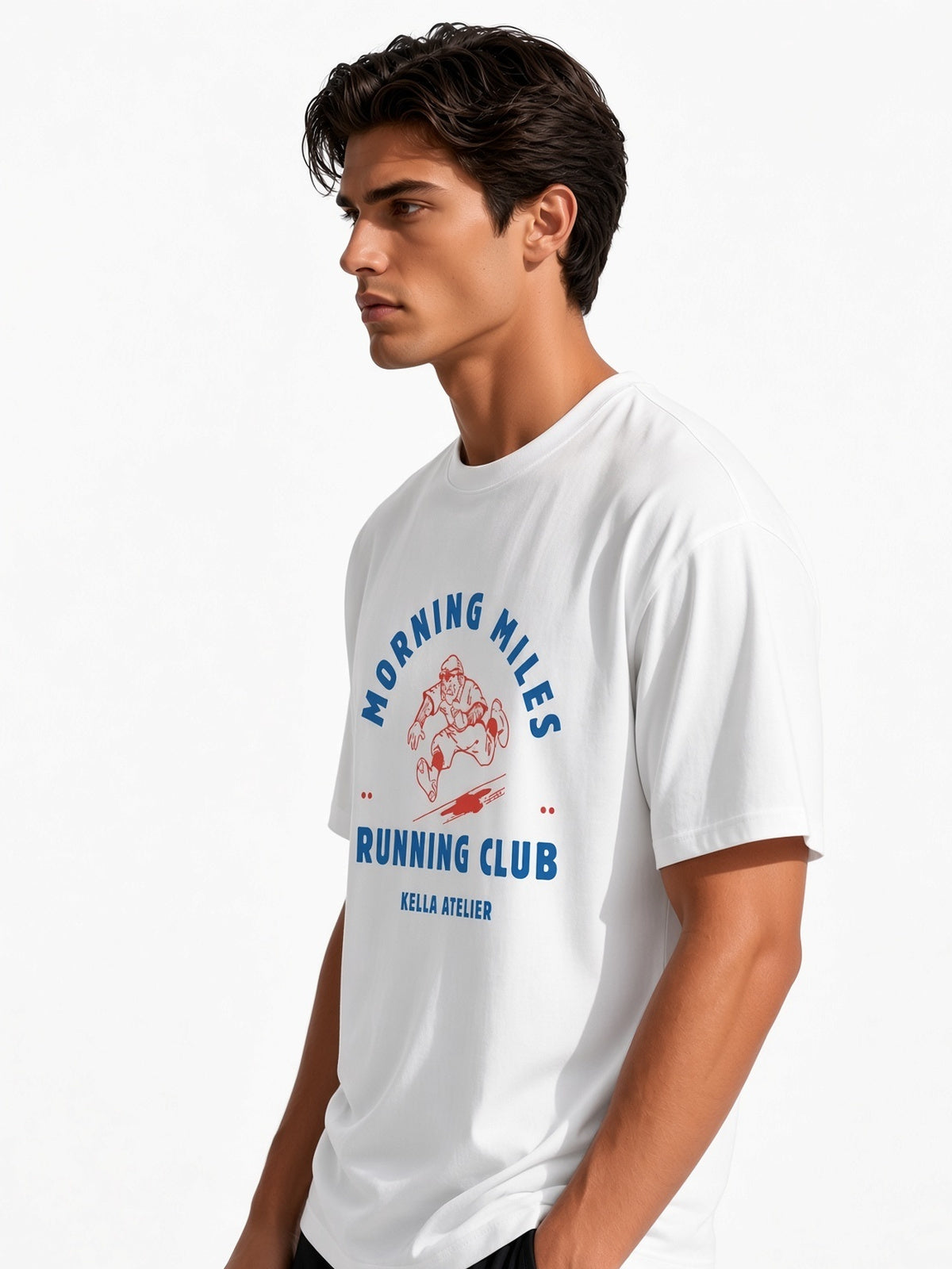 Morning Running Club Oversized Tee - Kella Atelier | 220 GSM Premium Cotton