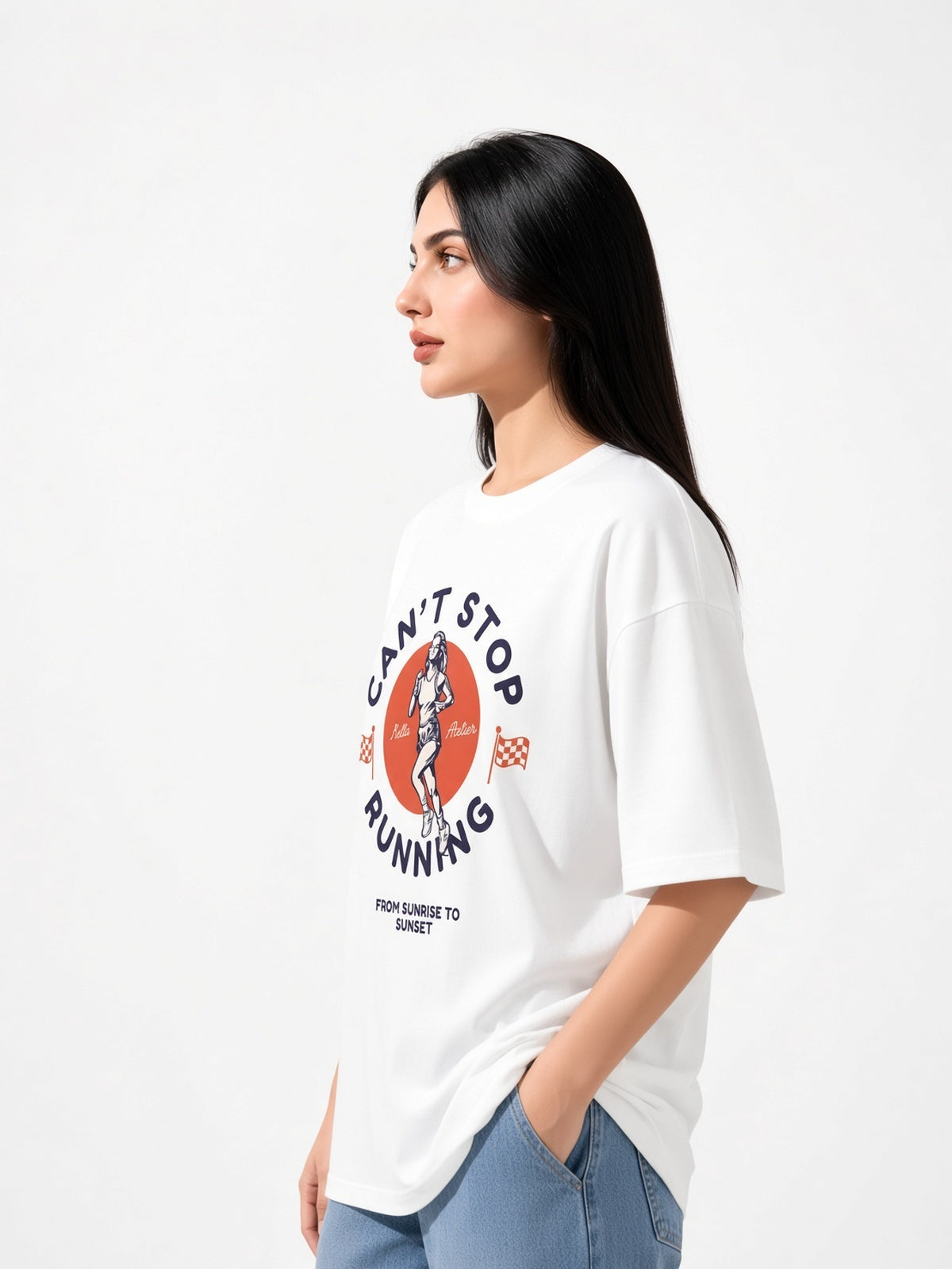 Can't Stop Running Oversized Tee - Kella Atelier | 220 GSM Premium Cotton