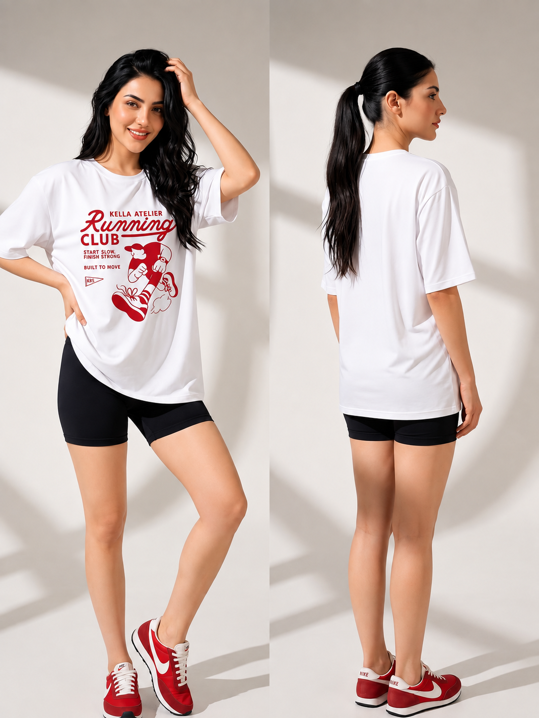 Red Running Club Oversized Tee - Kella Atelier | 220 GSM Premium Cotton