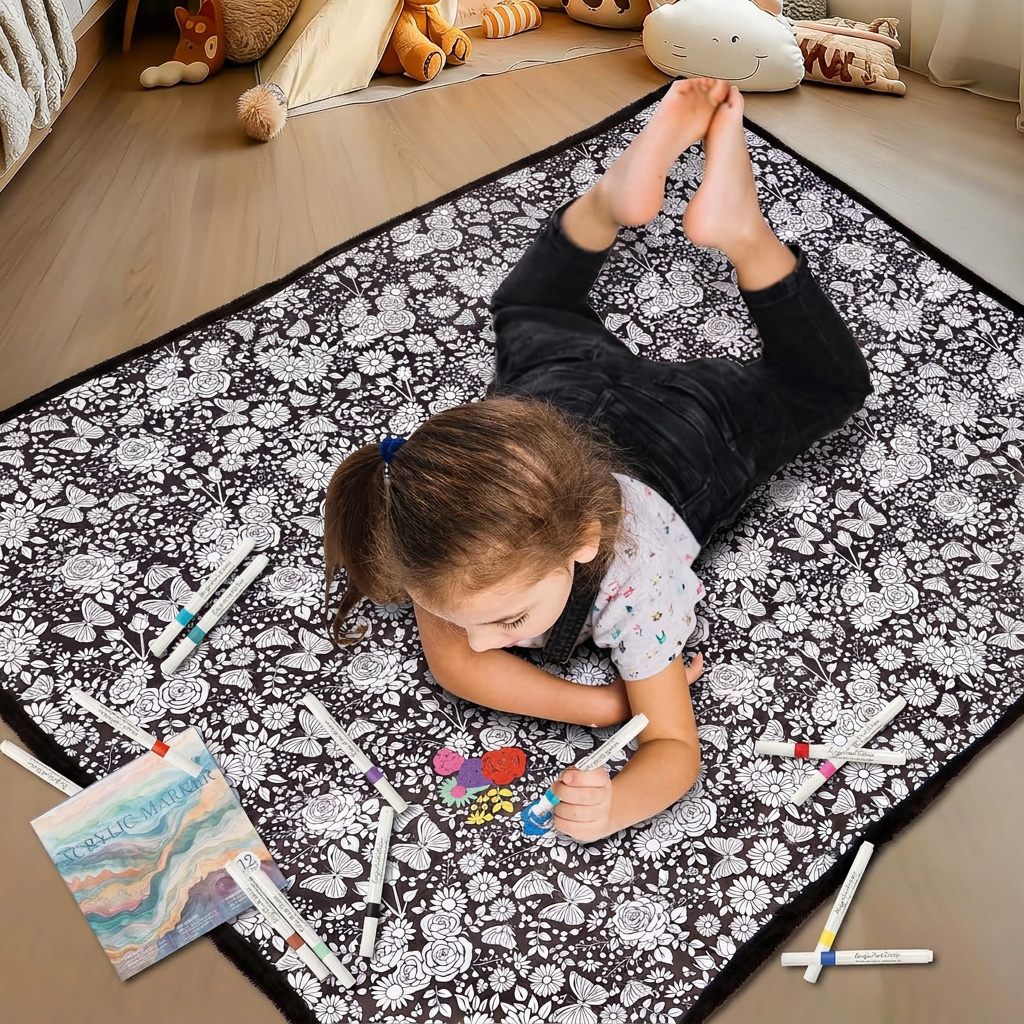 Kids and family colouring the blanket together