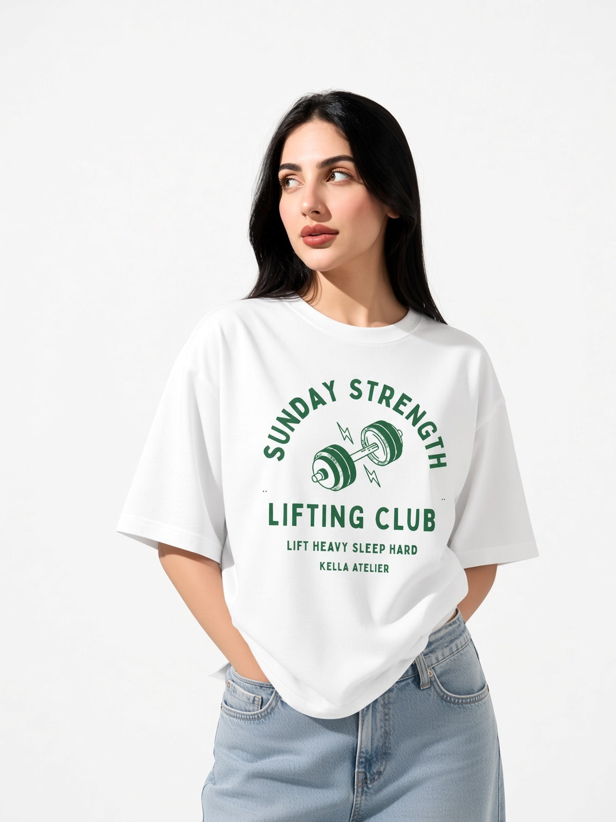 Sunday Strength Oversized Tee - Kella Atelier | 220 GSM Premium Cotton
