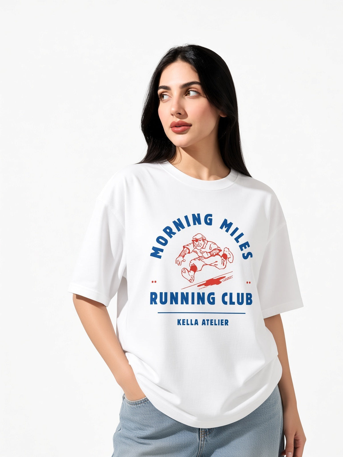 Morning Running Club Oversized Tee - Kella Atelier | 220 GSM Premium Cotton