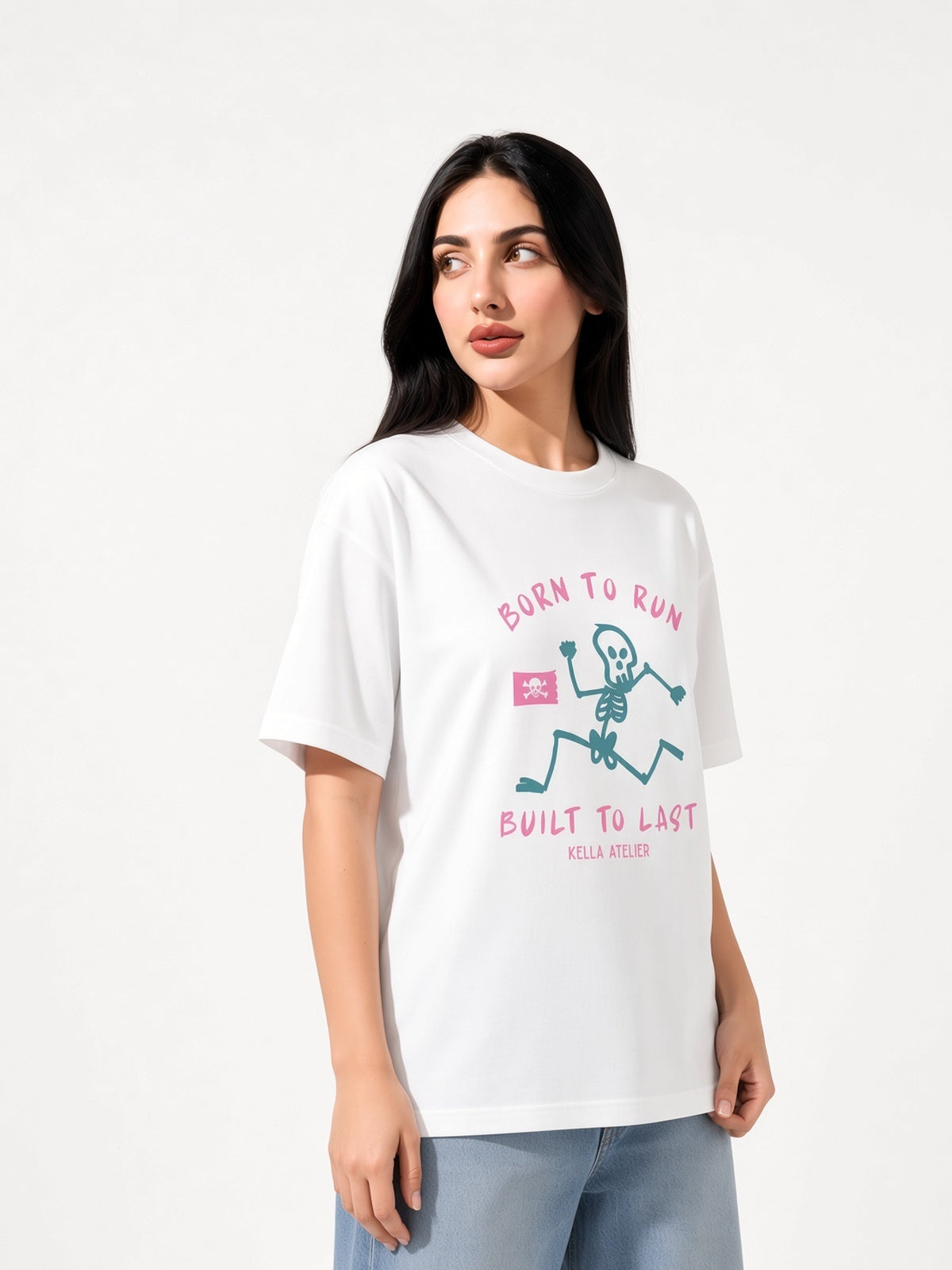 Born To Run Oversized Tee - Kella Atelier | 220 GSM Premium Cotton