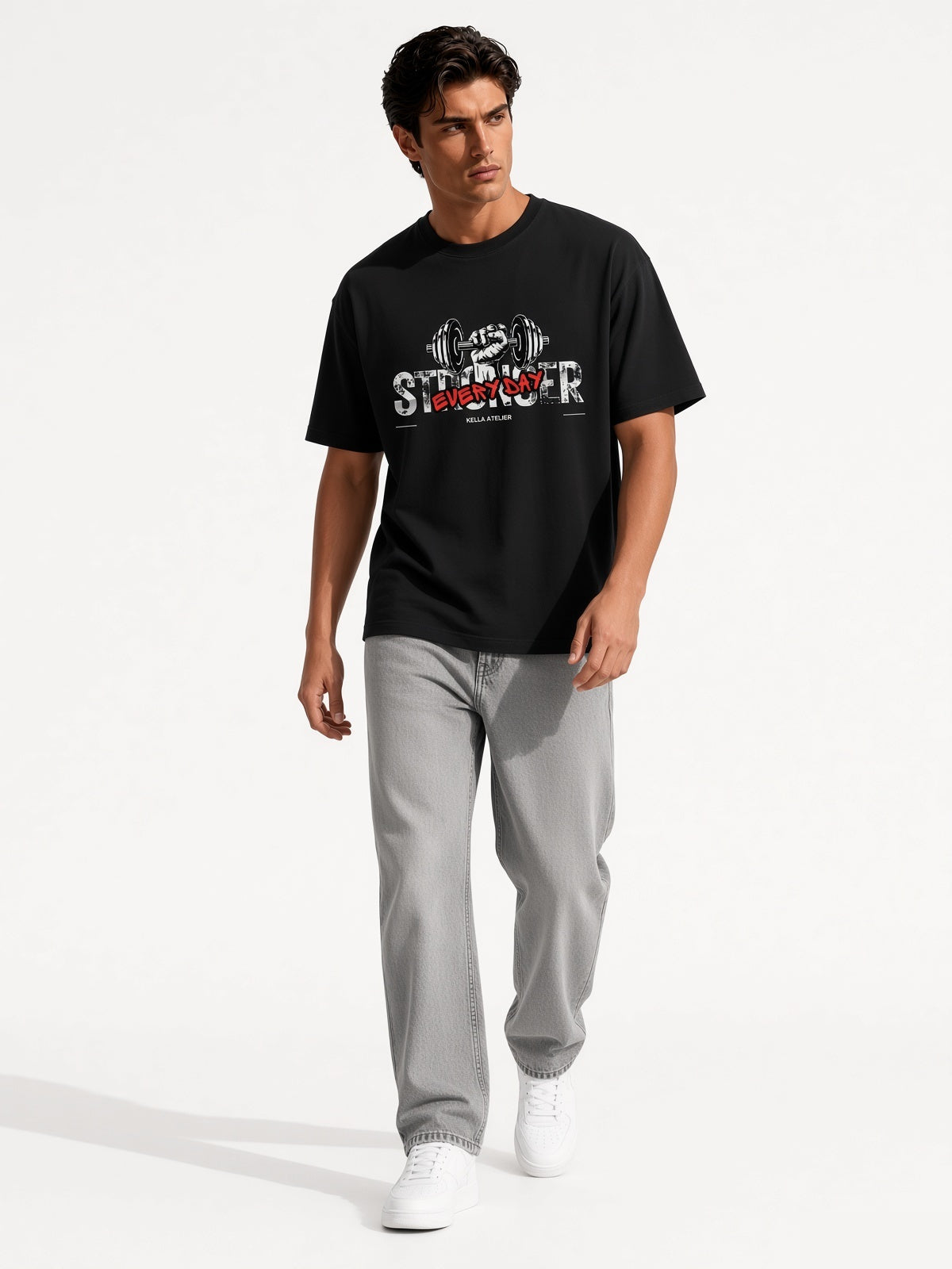 Stronger Everyday Dark Oversized Tee - Kella Atelier | 220 GSM Premium Cotton