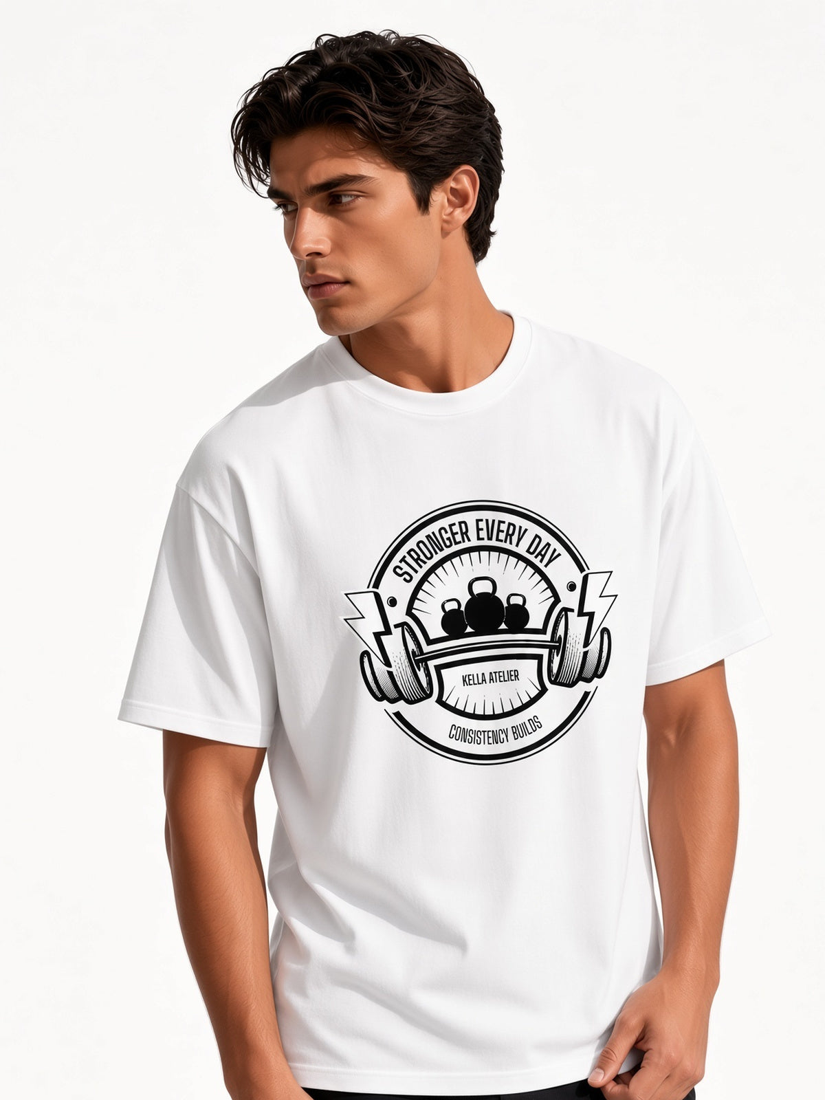 Stronger Everyday White Oversized Tee - Kella Atelier | 220 GSM Premium Cotton