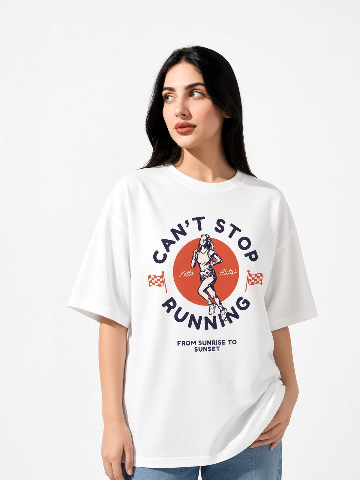 Can't Stop Running Oversized Tee - Kella Atelier | 220 GSM Premium Cotton