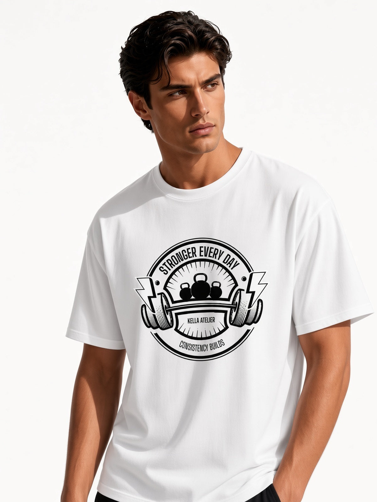 Stronger Everyday White Oversized Tee - Kella Atelier | 220 GSM Premium Cotton