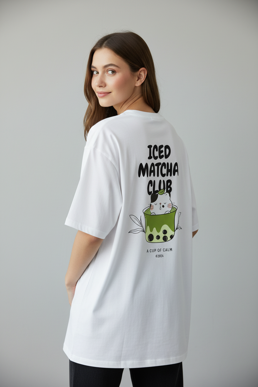 Matcha Ice Club Oversized Tee - Kella Atelier | 220 GSM Premium Cotton