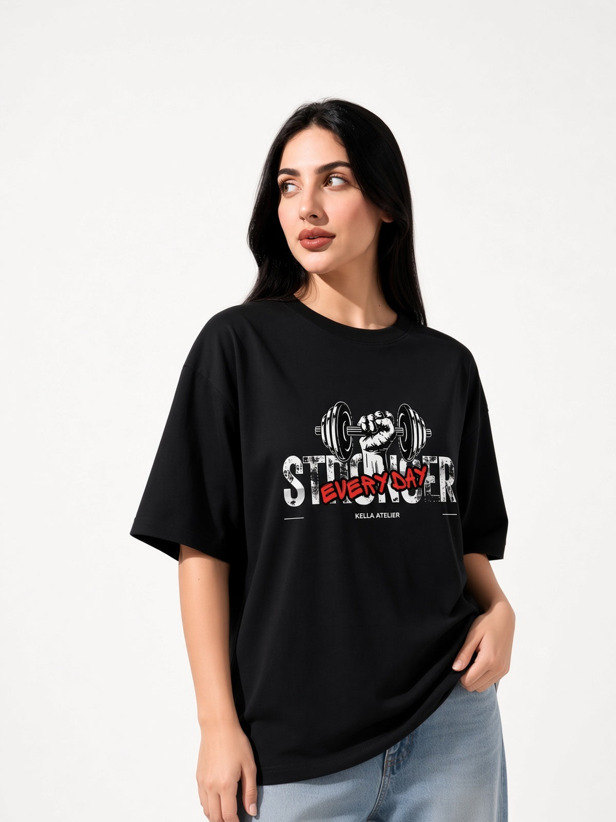 Stronger Everyday Dark Oversized Tee - Kella Atelier | 220 GSM Premium Cotton