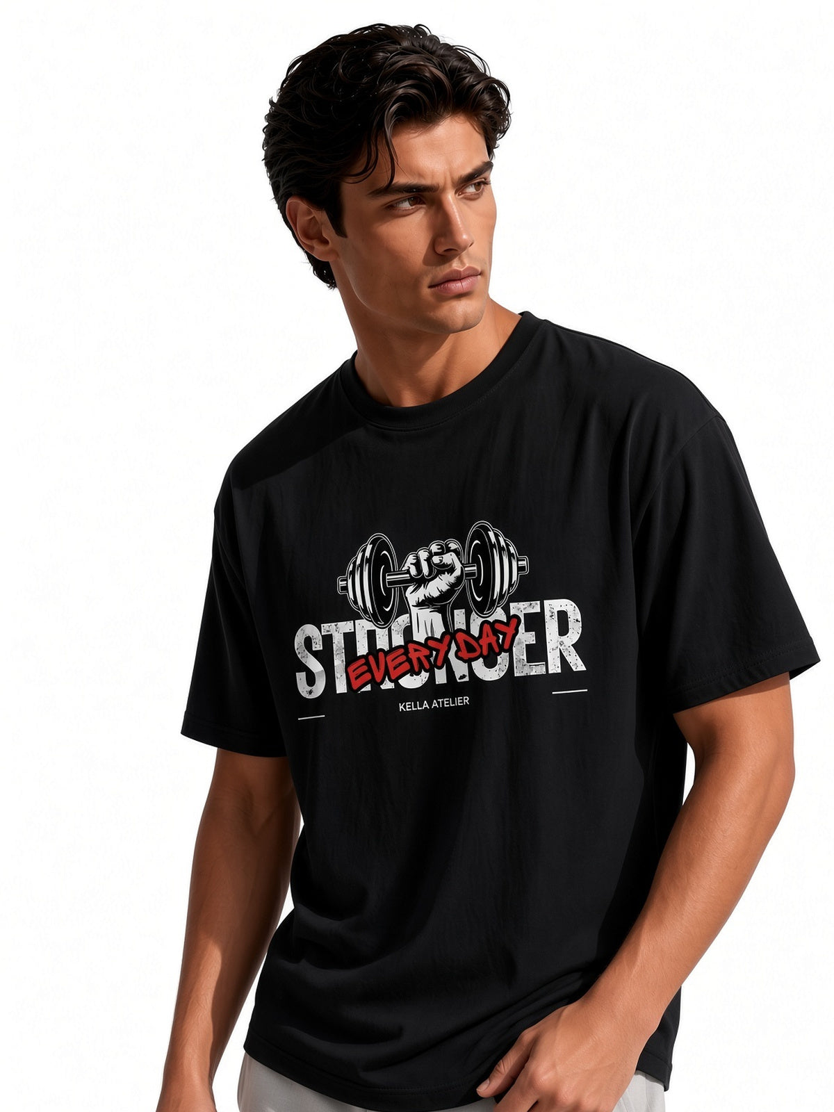 Stronger Everyday Dark Oversized Tee - Kella Atelier | 220 GSM Premium Cotton