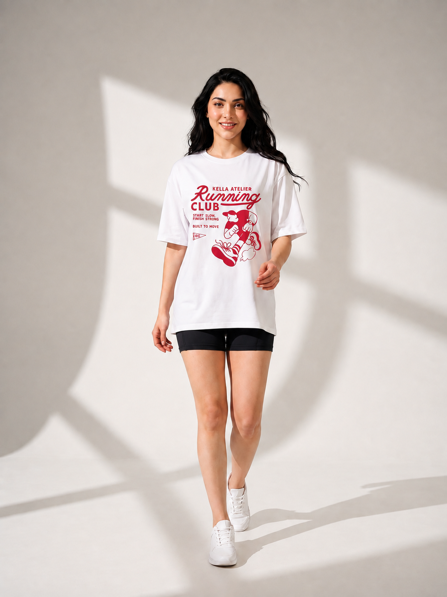 Red Running Club Oversized Tee - Kella Atelier | 220 GSM Premium Cotton