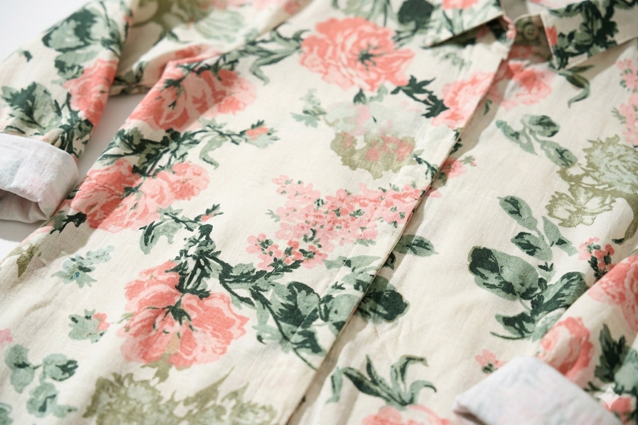 Cream Floral Rayon Kurti with Black Palazzo Set | Kella Weave