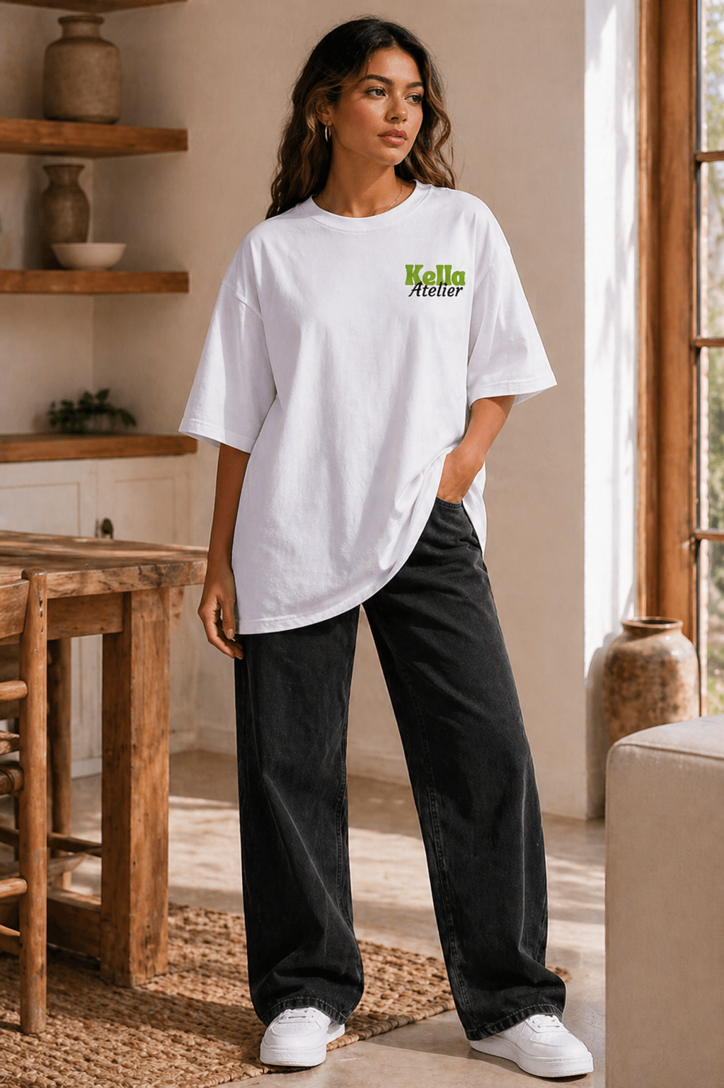 Matcha Morning Oversized Tee - Kella Atelier | 220 GSM Premium Cotton