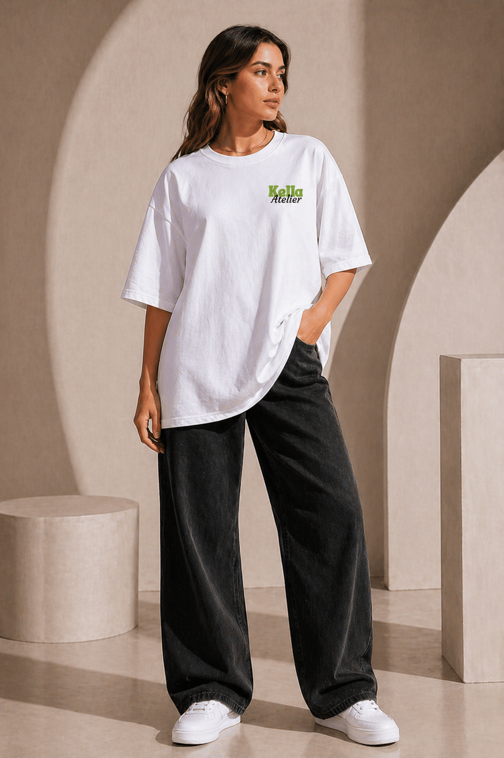 Matcha Cat Oversized Tee — Kella Atelier | 220 GSM Premium Cotton