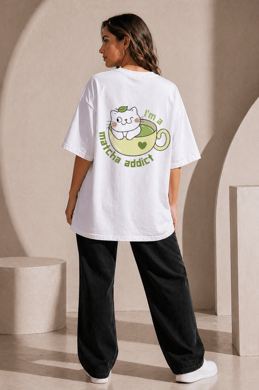 Matcha Cat Oversized Tee — Kella Atelier | 220 GSM Premium Cotton