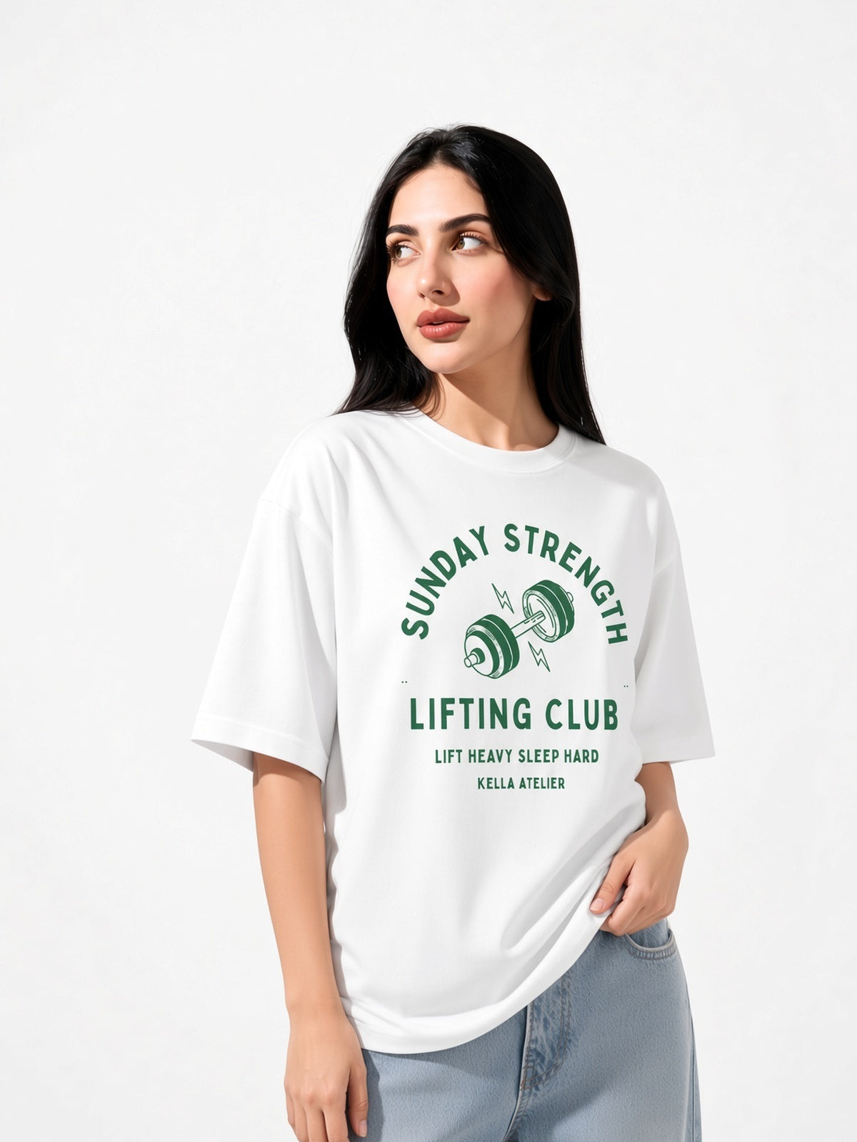 Sunday Strength Oversized Tee - Kella Atelier | 220 GSM Premium Cotton