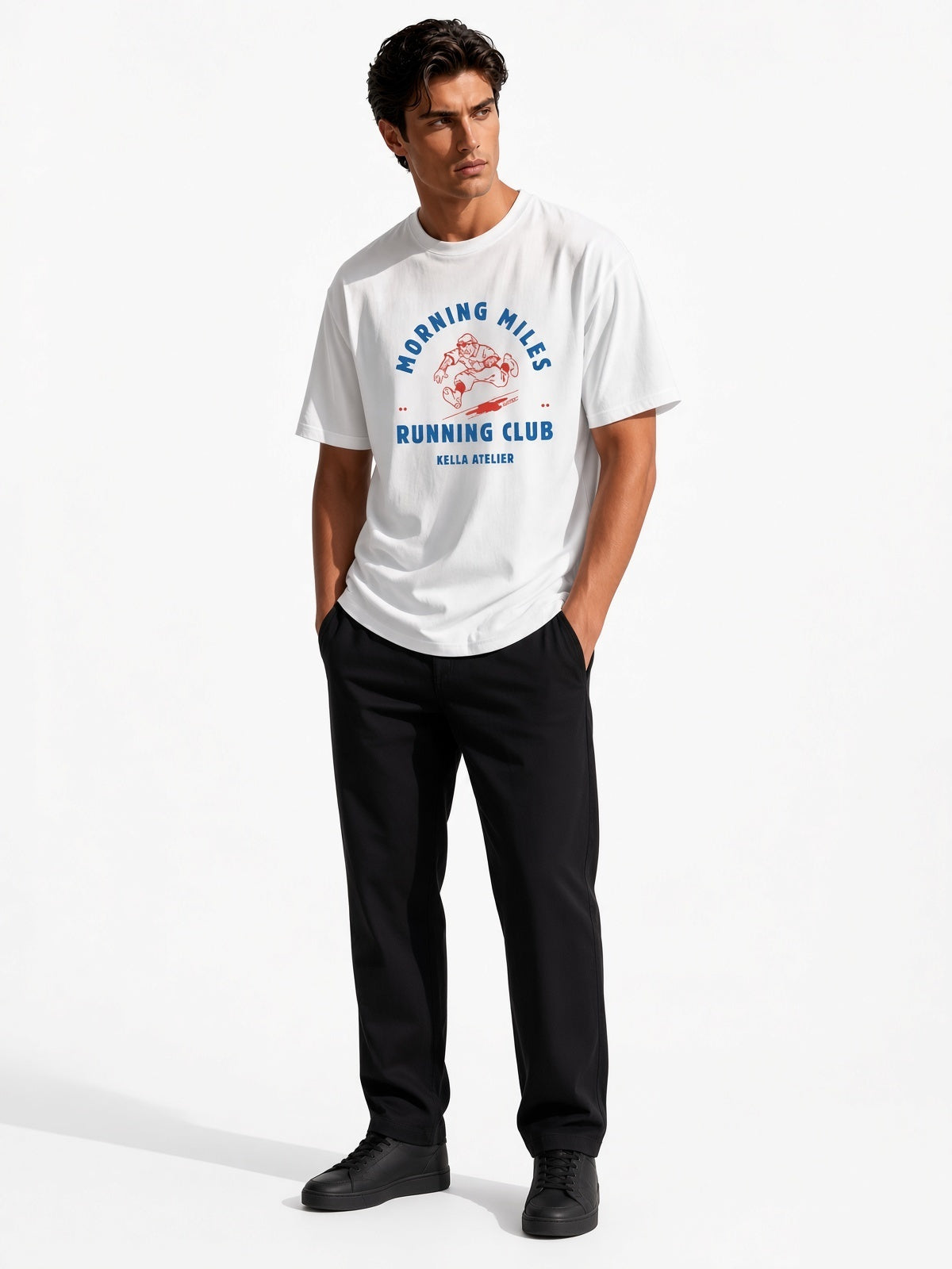 Morning Running Club Oversized Tee - Kella Atelier | 220 GSM Premium Cotton
