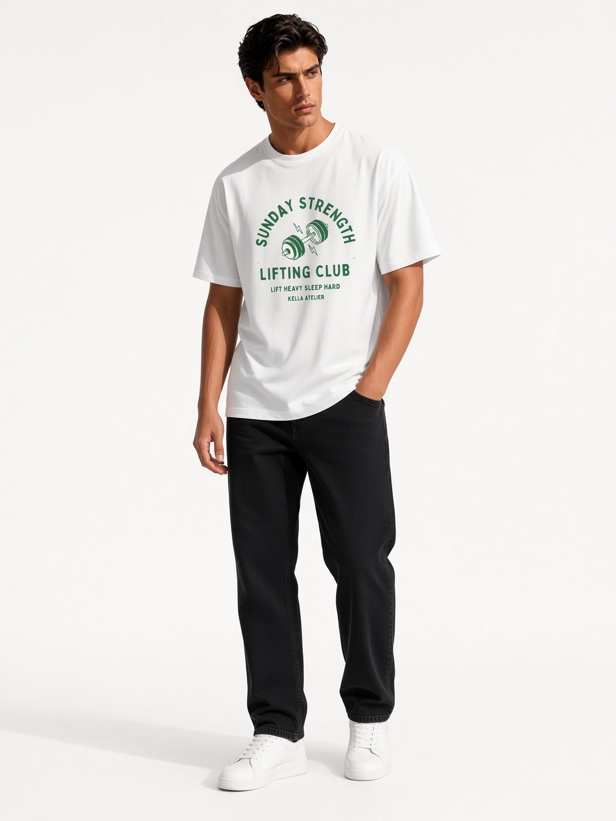 Sunday Strength Oversized Tee - Kella Atelier | 220 GSM Premium Cotton