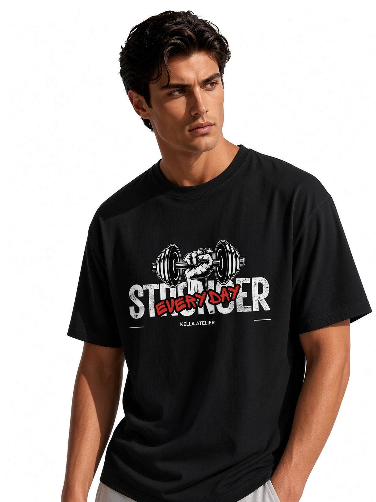 Stronger Everyday Dark Oversized Tee - Kella Atelier | 220 GSM Premium Cotton