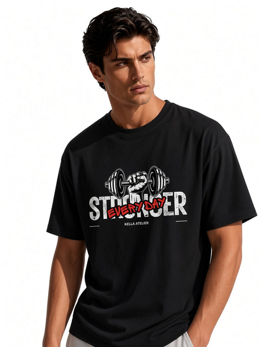 Stronger Everyday Dark Oversized Tee - Kella Atelier | 220 GSM Premium Cotton