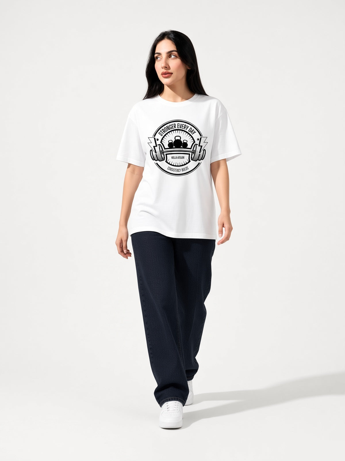Stronger Everyday White Oversized Tee - Kella Atelier | 220 GSM Premium Cotton
